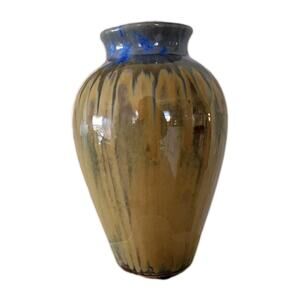 1930s Australian Regal Mashman Studio Pottery Vase Cobalt Blue Drip Glaze 8.5"